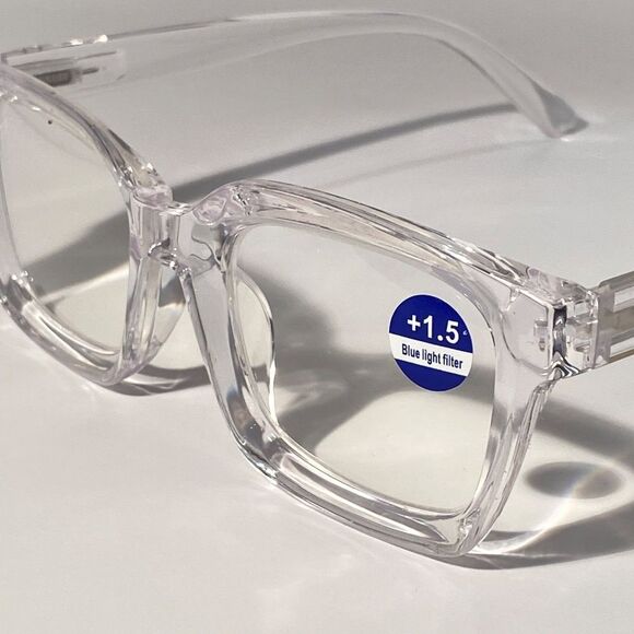 1556 Claudia Square Concave 1.5 NEW Clear Reading Glasses Blue Light Filter - Picture 8 of 9